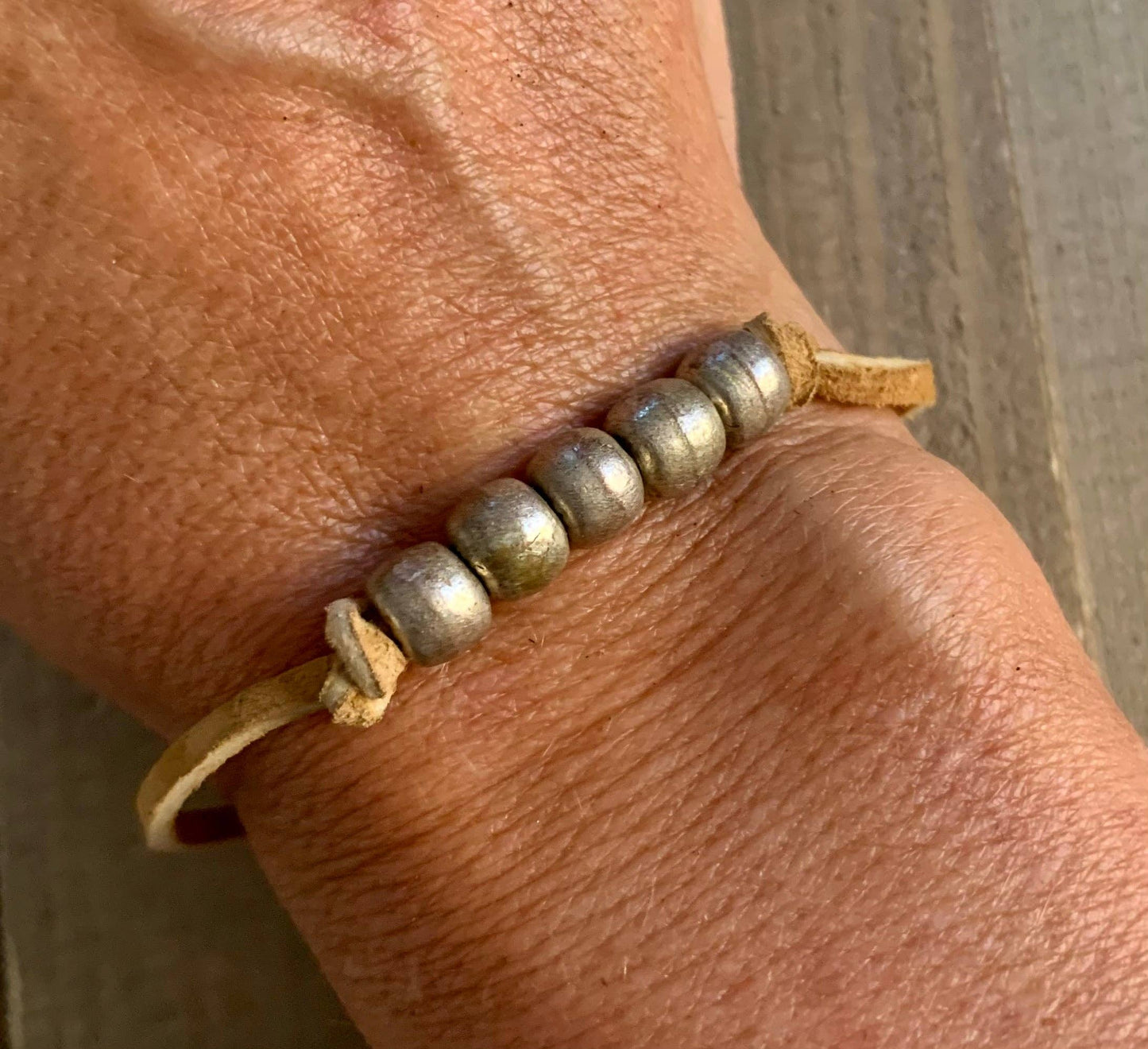 Simple Chic- fair trade silver bead bracelet on vegan suede