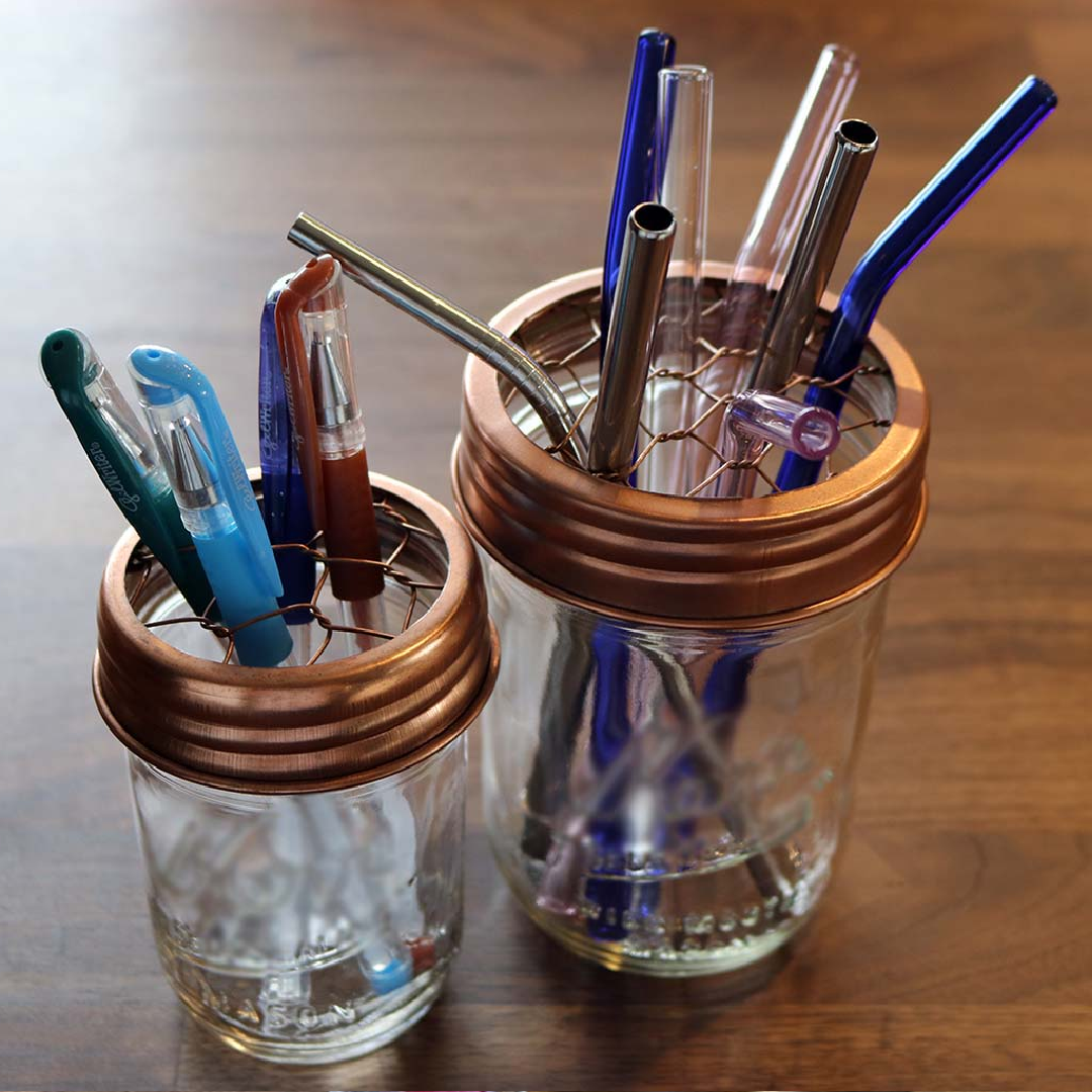 Shiny Copper Flower Organizer Frog Lid for Mason Jars