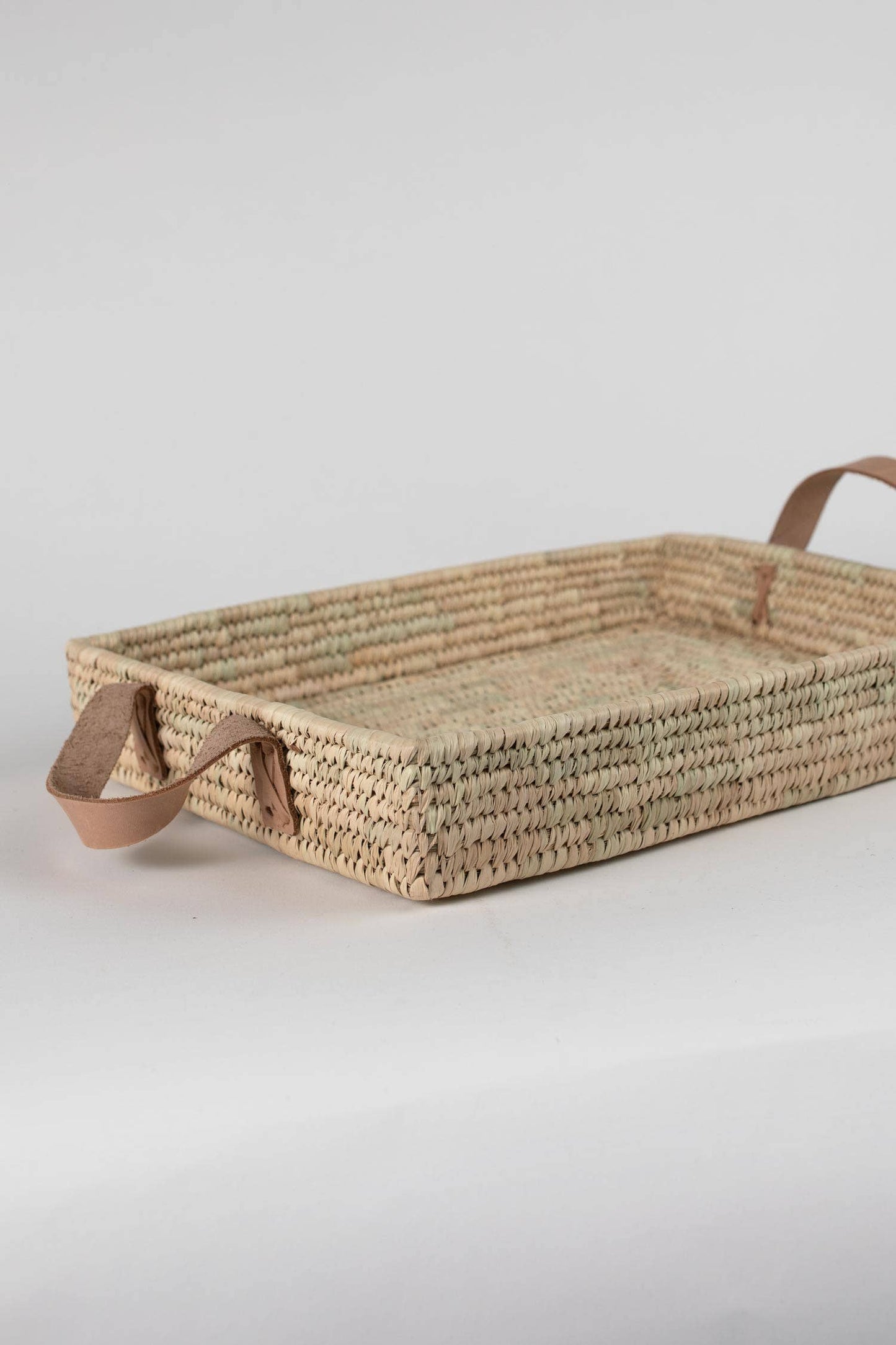 Rectangle Leathered Handled Hand-woven Basket