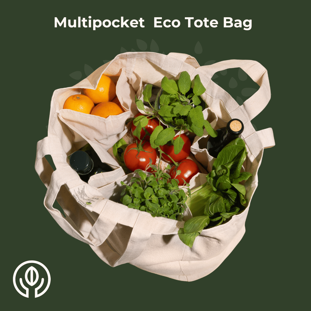 Multi-pocket 100% Cotton Grocery Tote Bag - Natural