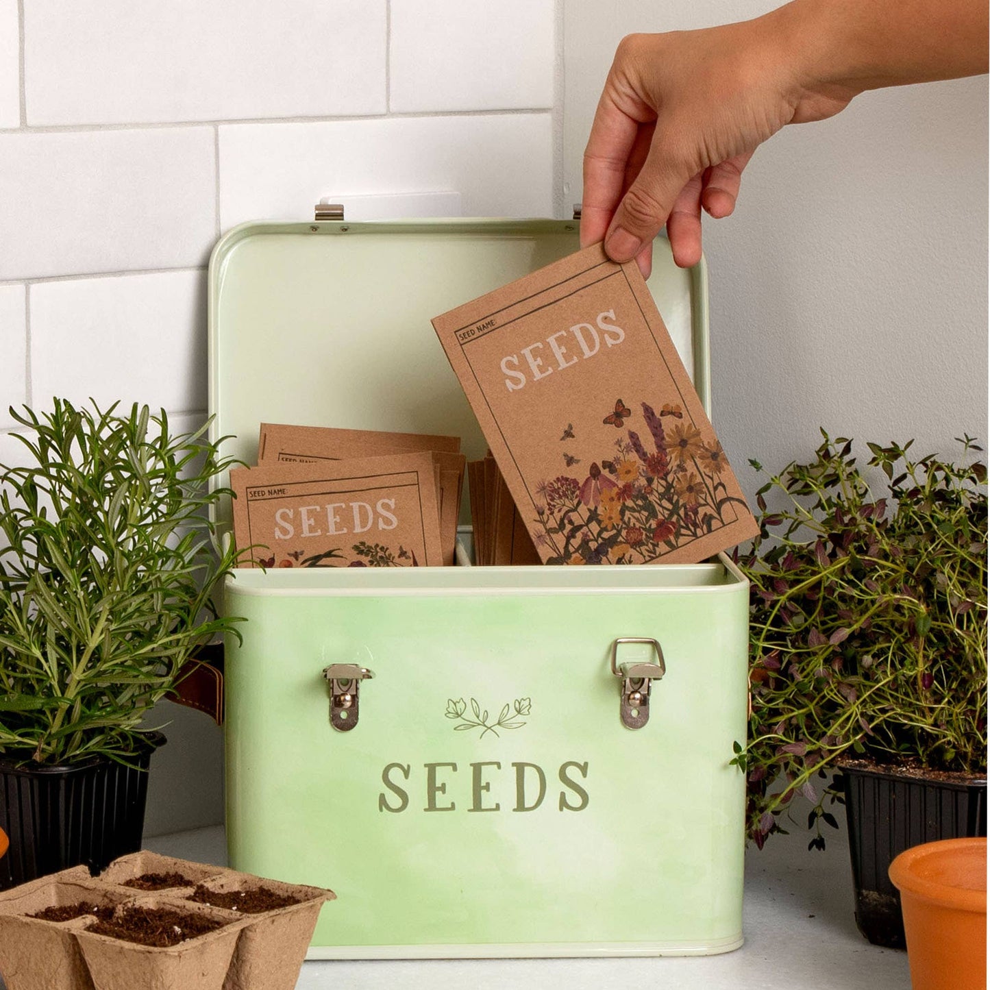 Green Thumb Tin Seed Storage Box