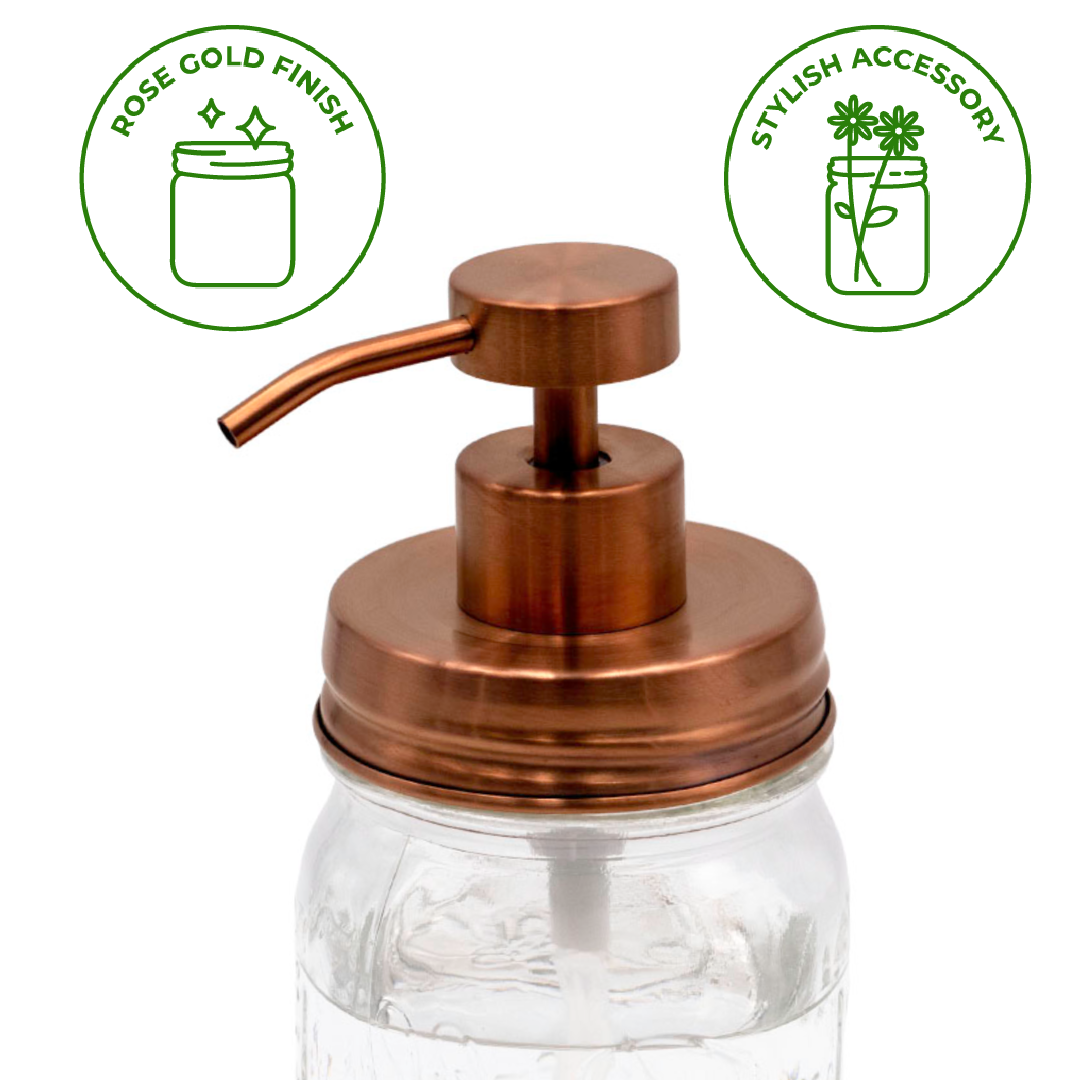 Rose Gold Soap Pump Lid Kit for Regular Mouth Mason Jars