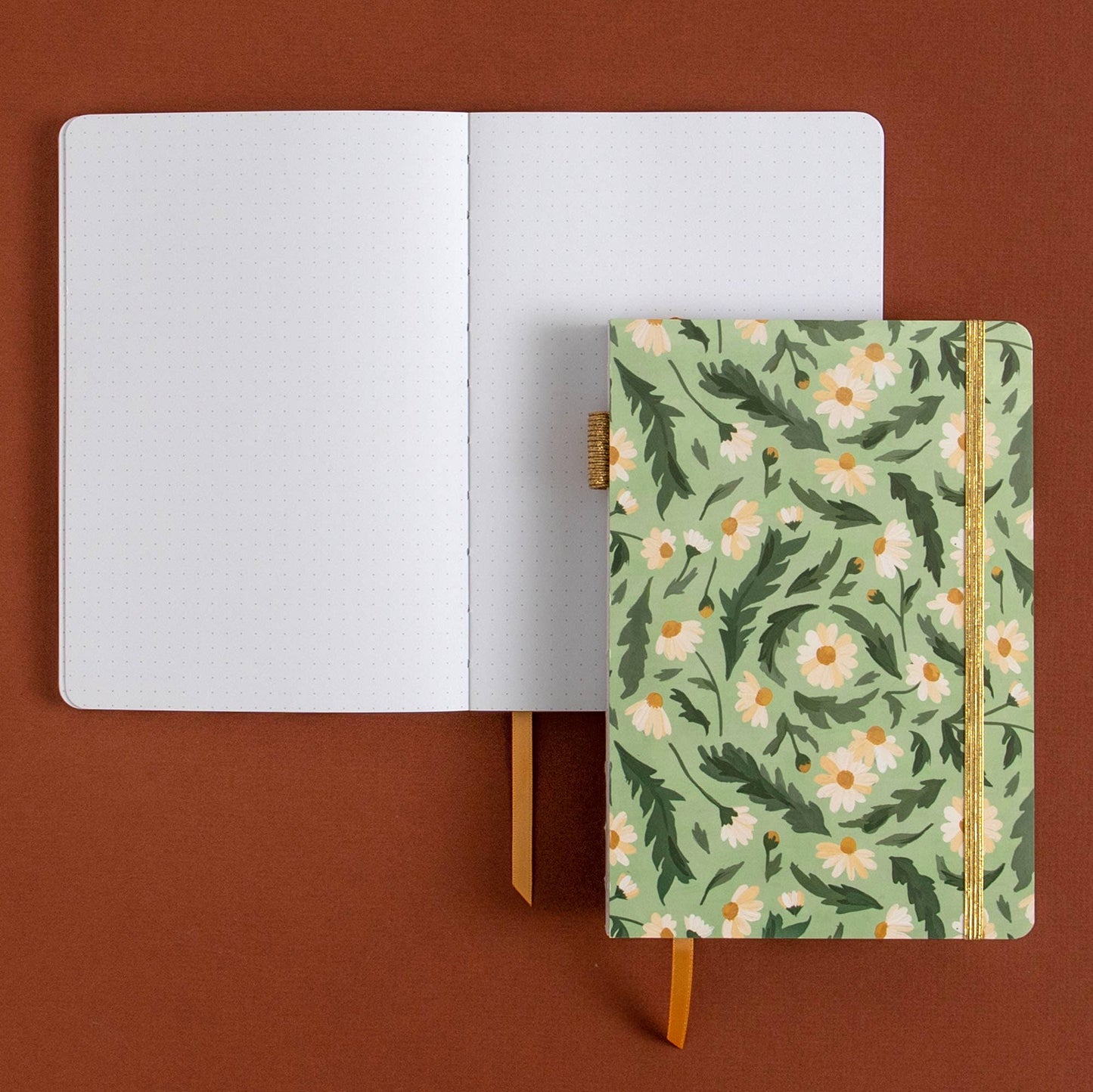 Montauk green and white floral dot grid journal