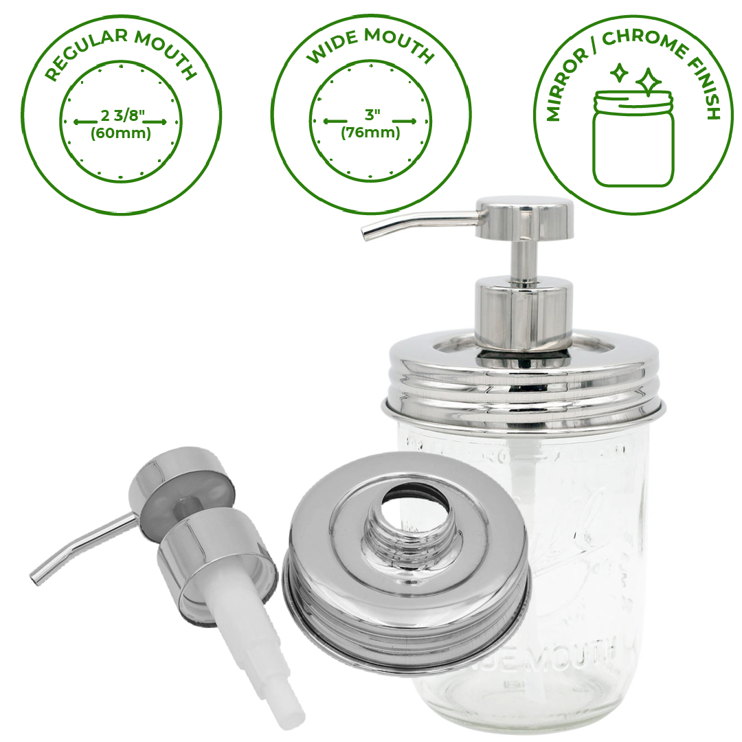 Mirror / Chrome Soap Pump Dispensers for Mason Jars