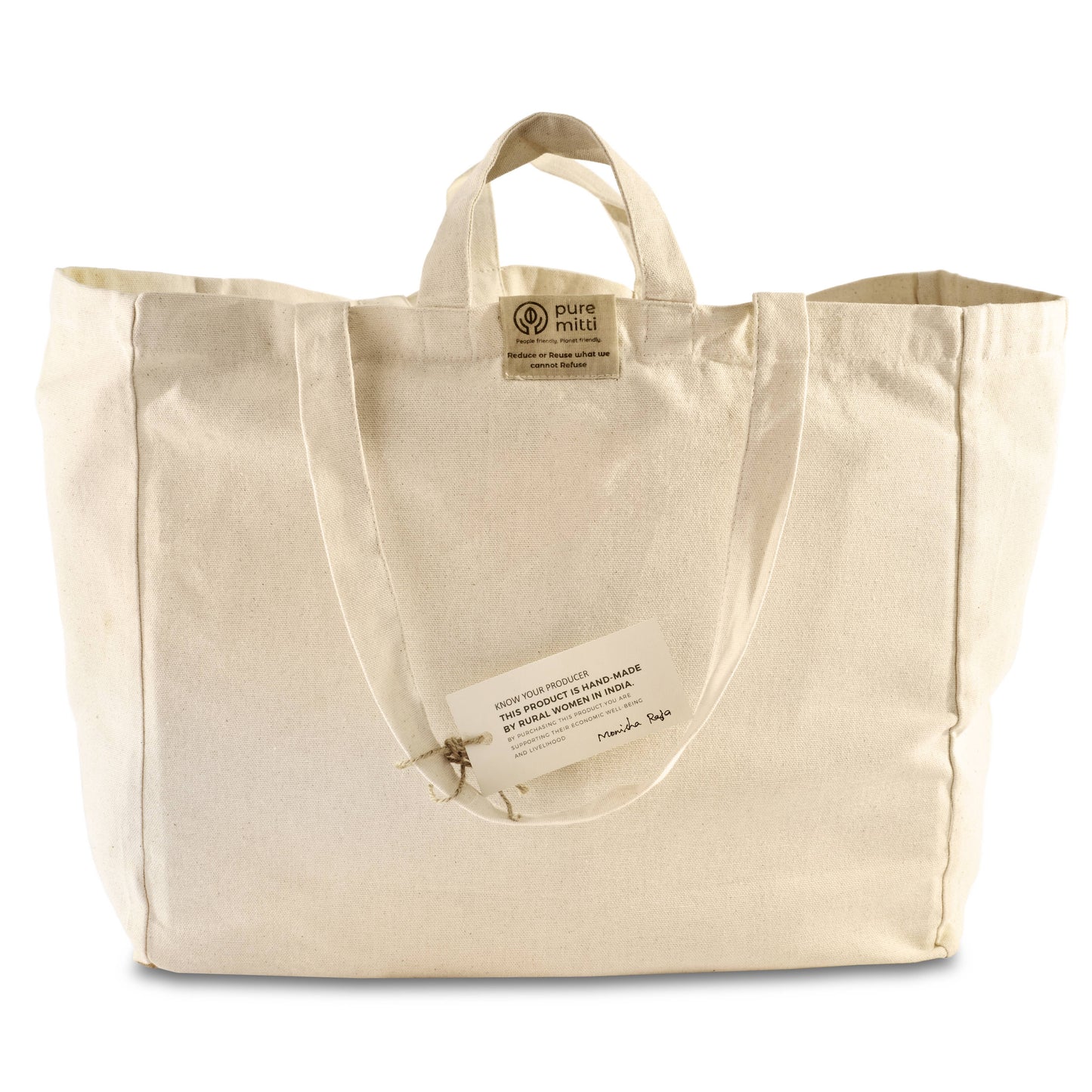 Multi-pocket 100% Cotton Grocery Tote Bag - Natural