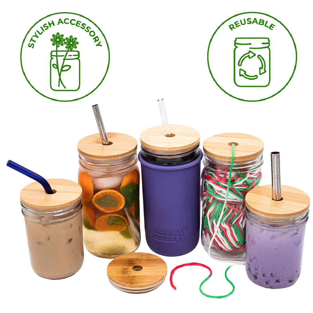 Bamboo Straw Hole Tumbler Lid for Mason Jars