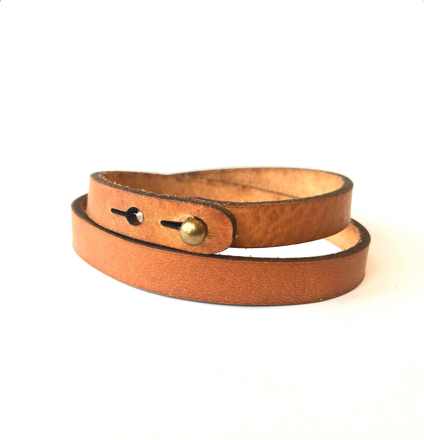 Double Wrap Leather Bracelet - Adjustable Stud Cuff