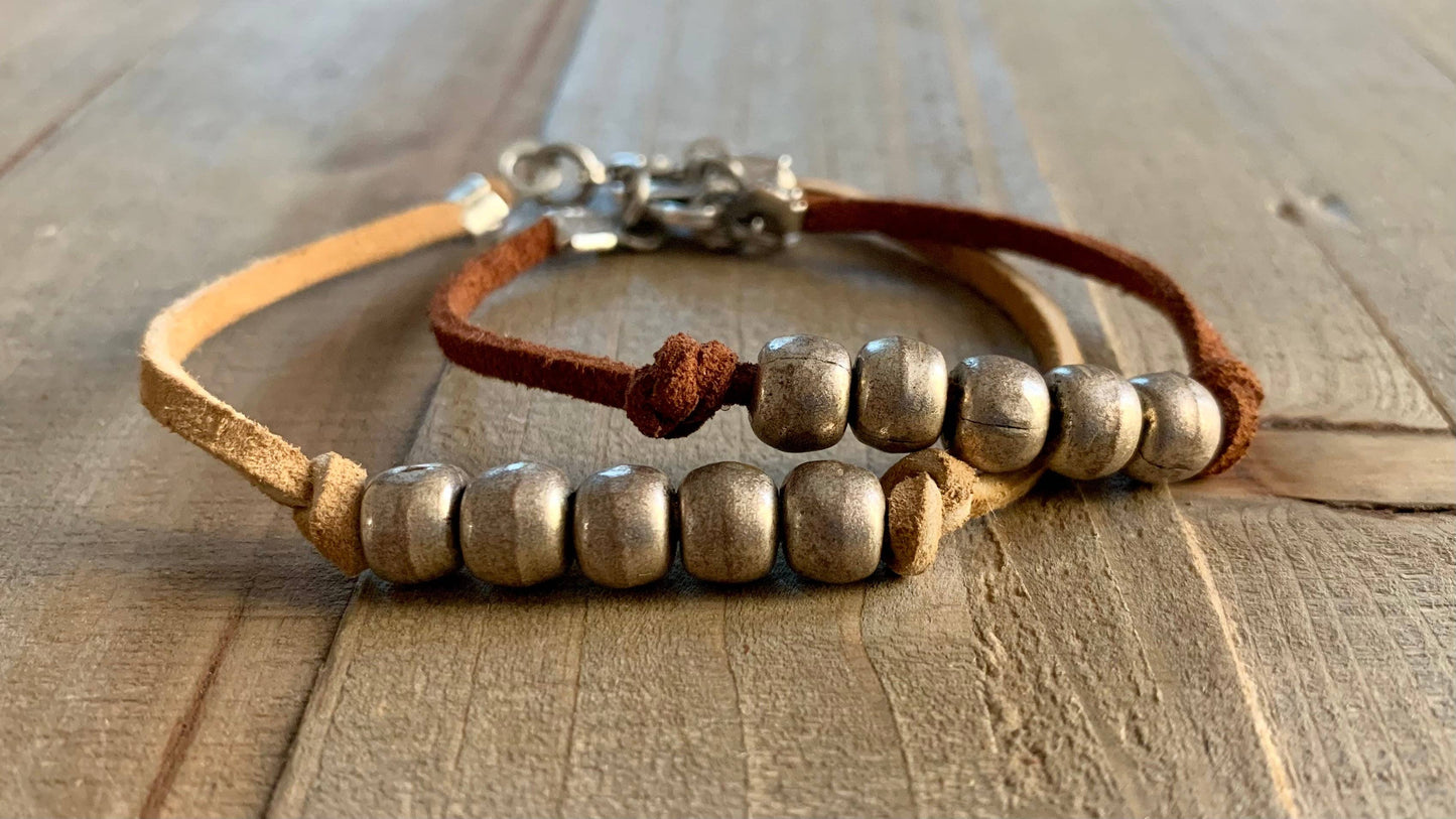 Simple Chic- fair trade silver bead bracelet on vegan suede