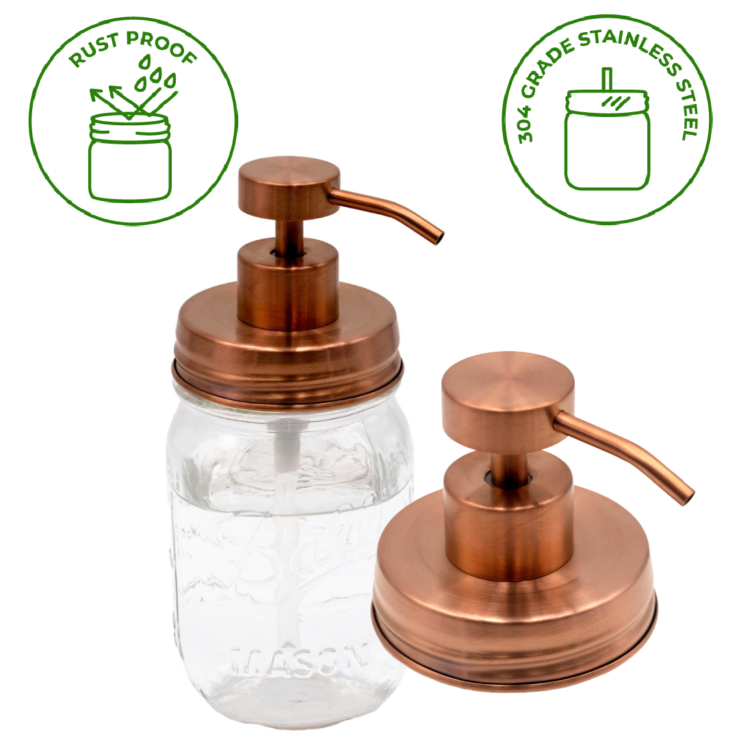 Rose Gold Soap Pump Lid Kit for Regular Mouth Mason Jars