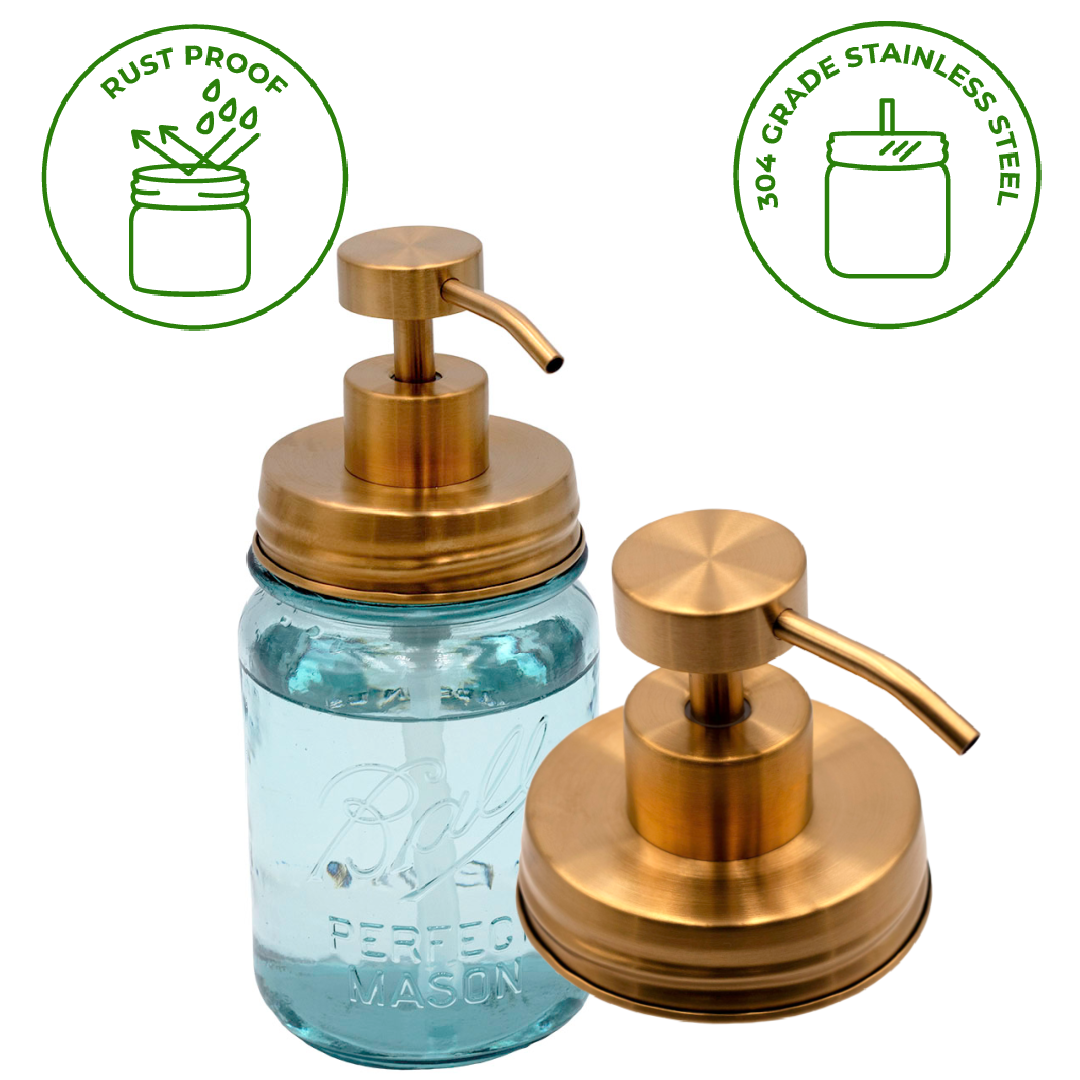 Matte Gold Soap Pump Lid Kit for Regular Mouth Mason Jars