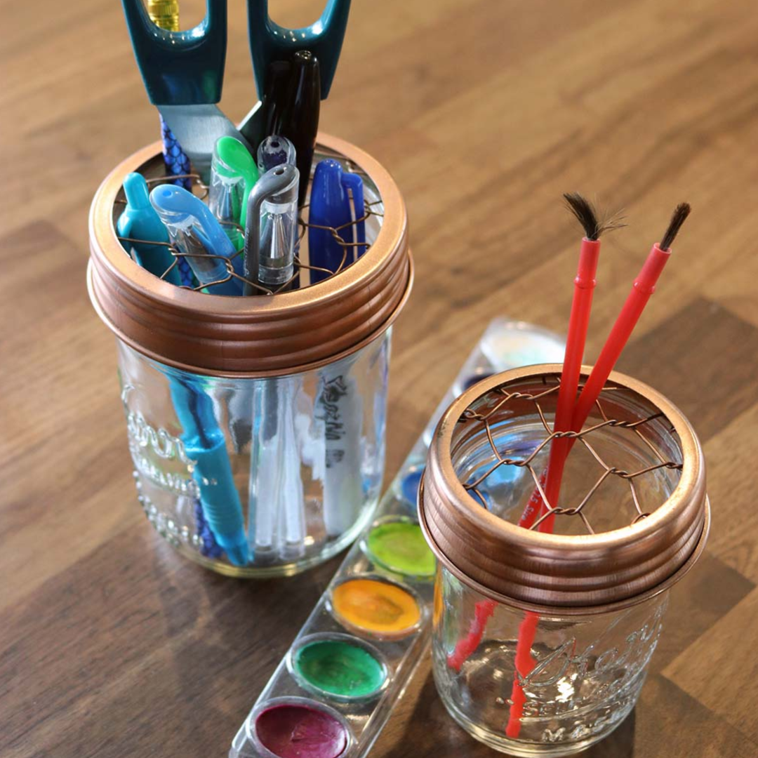 Shiny Copper Flower Organizer Frog Lid for Mason Jars