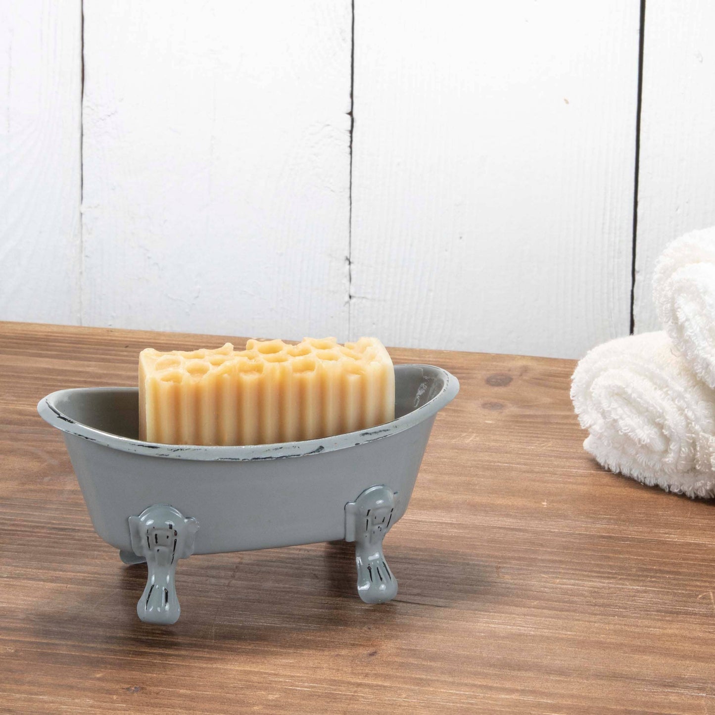 Mini Distressed Enamel Bathtub Soap Dish, Gray