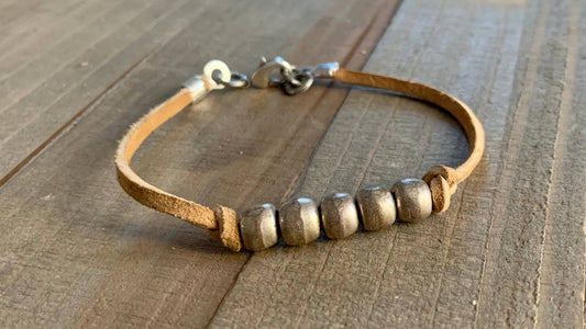 Simple Chic- fair trade silver bead bracelet on vegan suede