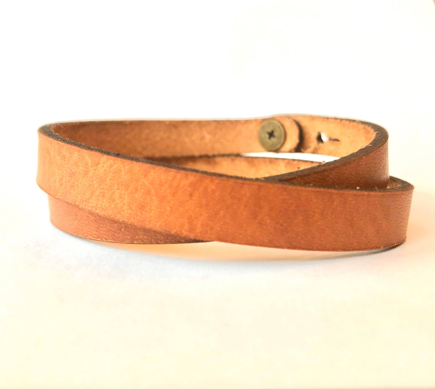 Double Wrap Leather Bracelet - Adjustable Stud Cuff